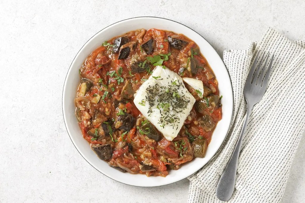 Plat Seazon Indice glycémique bas ratatouille provençale et lieu noir au thym