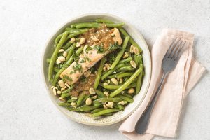 Plat Seazon : saumon sauce peanut haricots verts