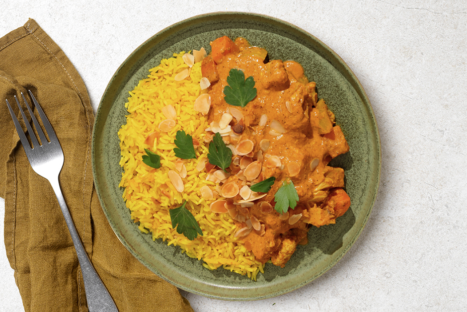 Korma de légumes & riz curcuma